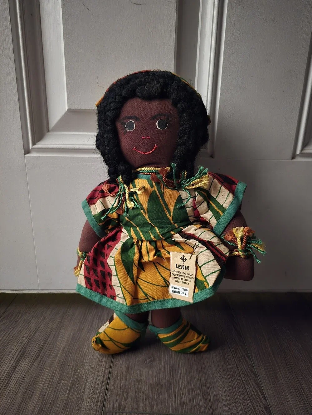 LEKIA Handmade African Rag Doll Ghana Yaa Thursday Kente Print Collectible Tags